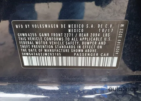 2018 Volkswagen Golf Gti 2.0T Autobahn/2.0T S/2.0T Se z USA, uszkodzony, nr VIN 3VW547AU2JM263185